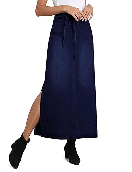 【BAON】Deljuki banding flare non-fade denim long skirt Back Slit Denim Maxi Skirt CD23 - Korean Women's Fashion